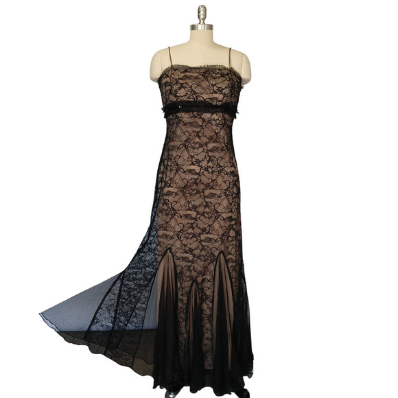 Vintage 90s Y2K Prom Dress Maxi Gown Size M 12 Black Lace Fairy Goth Betsy Adam - Picture 4 of 13